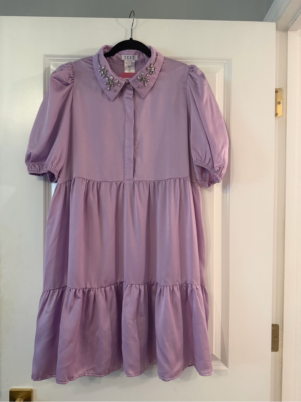 TCEC Lilac Embellished Collar Puff Sleeve Dress size lg NWT